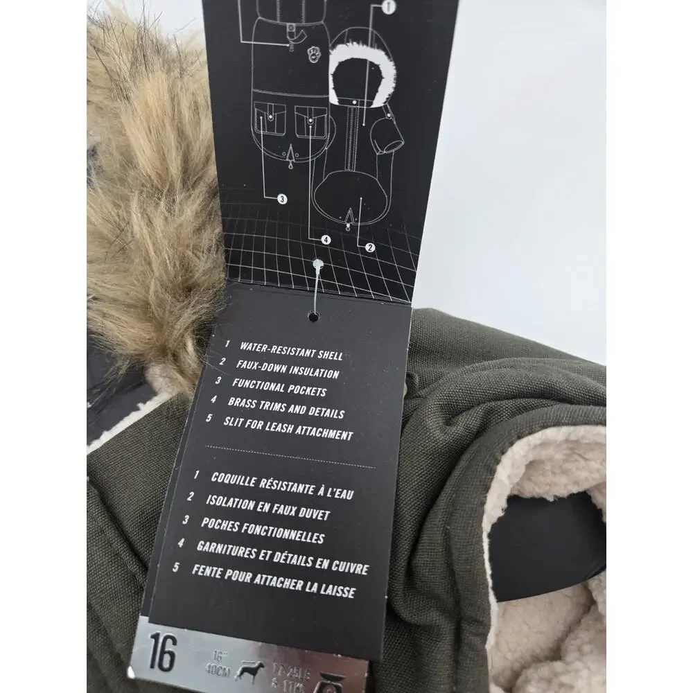 Canada Pooch Faux Fur Trim Sherpa Alaska Parka Army Green Dog Jacket Sz 16 NEW